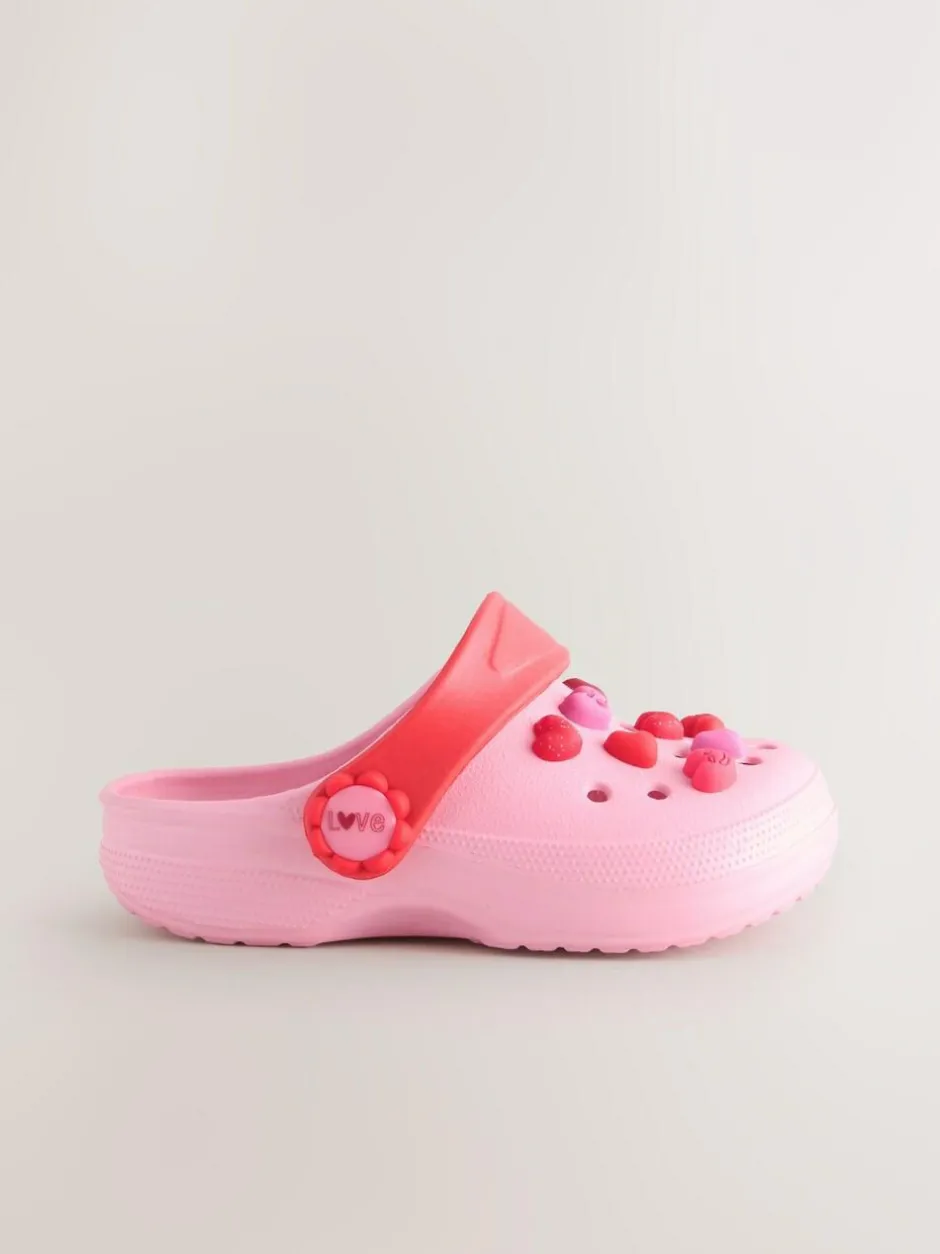 Next Standard Fit (F) Character Clogs Pink/Red Hearts Clearance