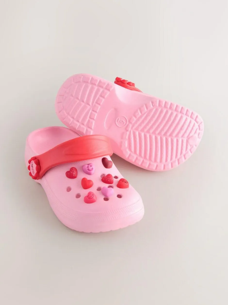 Next Standard Fit (F) Character Clogs Pink/Red Hearts Clearance