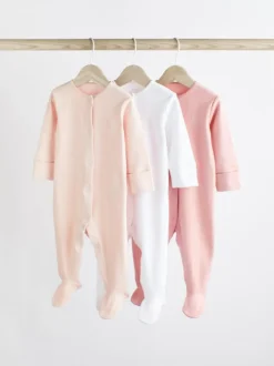 Next Pink/White 3 Pack Baby Sleepsuits (0-2yrs) Sale