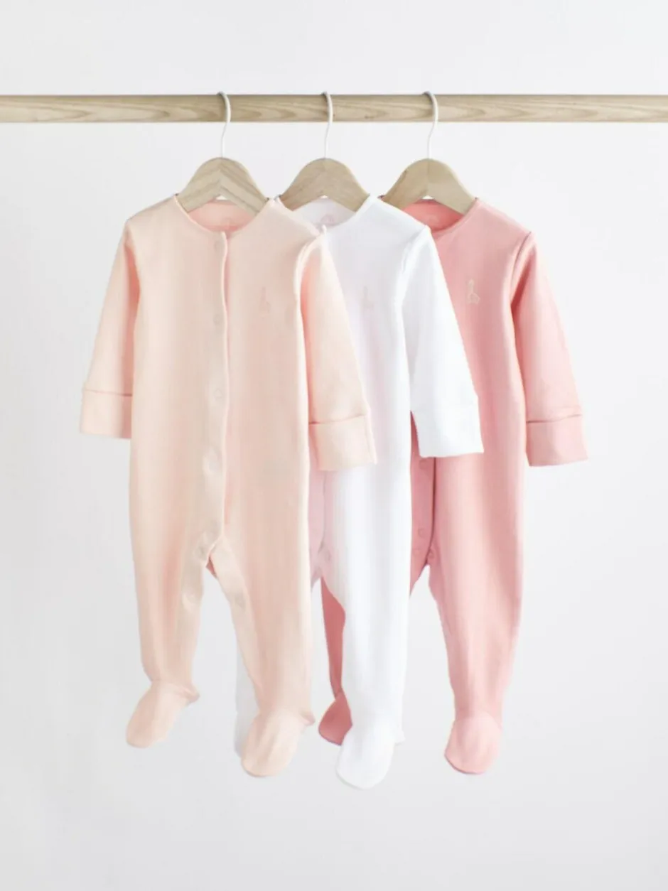 Next Pink/White 3 Pack Baby Sleepsuits (0-2yrs) Sale