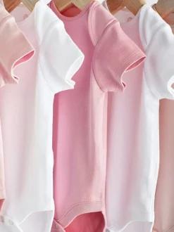 Next Pink/White 5 Pack Essential Short Sleeve Baby Bodysuits Discount