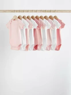 Next Pink/White 10 Pack Essential Short Sleeve Baby Bodysuits Best