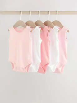 Next Pink/White 5 Pack Essential Vest Baby Bodysuits Hot