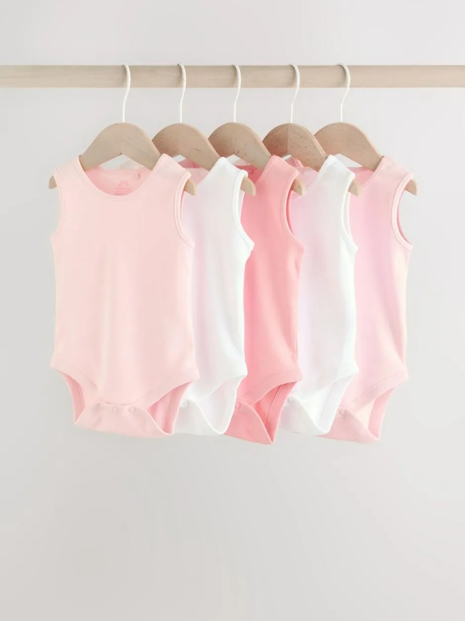 Next Pink/White 5 Pack Essential Vest Baby Bodysuits Hot