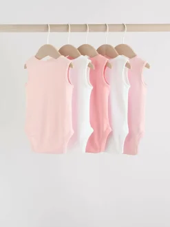 Next Pink/White 5 Pack Essential Vest Baby Bodysuits Hot