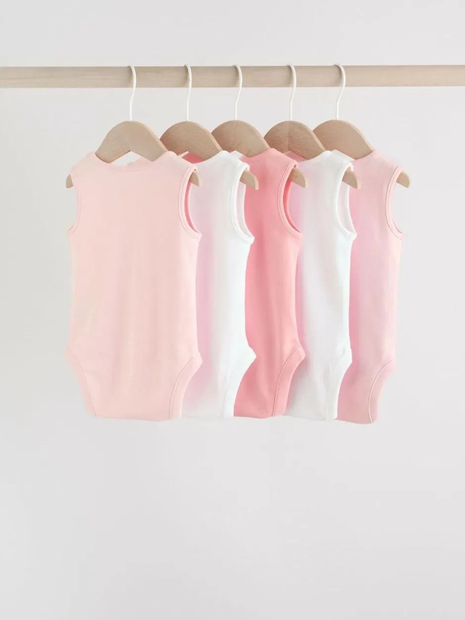 Next Pink/White 5 Pack Essential Vest Baby Bodysuits Hot