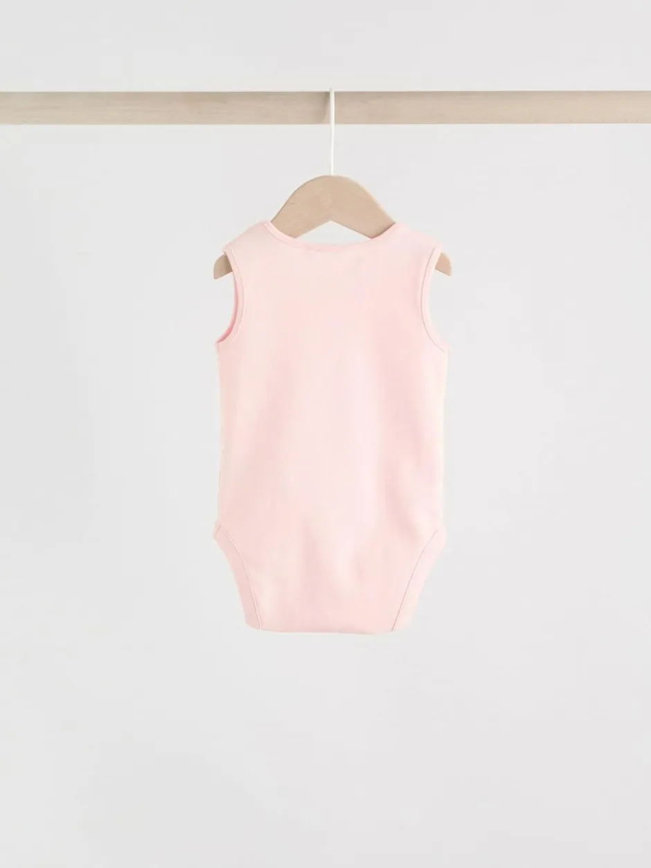 Next Pink/White 5 Pack Essential Vest Baby Bodysuits Hot