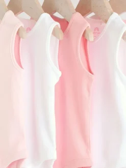 Next Pink/White 5 Pack Essential Vest Baby Bodysuits Hot