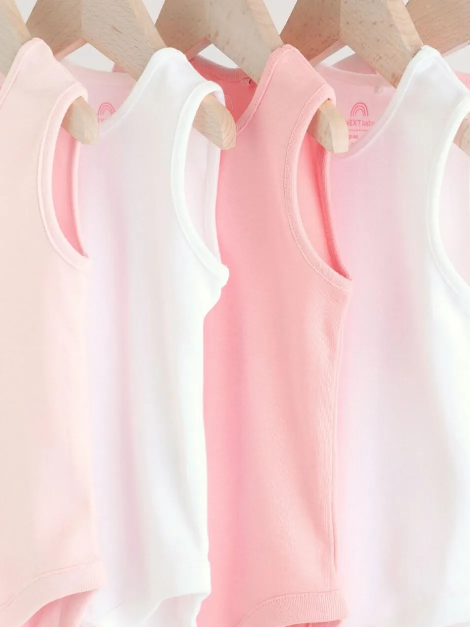 Next Pink/White 5 Pack Essential Vest Baby Bodysuits Hot