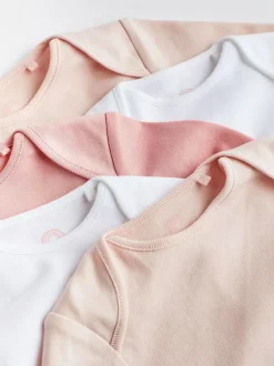 Next Pink/White 5 Pack Essential Long Sleeve Baby Bodysuits Online