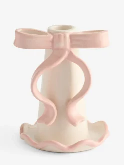 Next Pink/White Ceramic Bow Taper Candle Holder Online