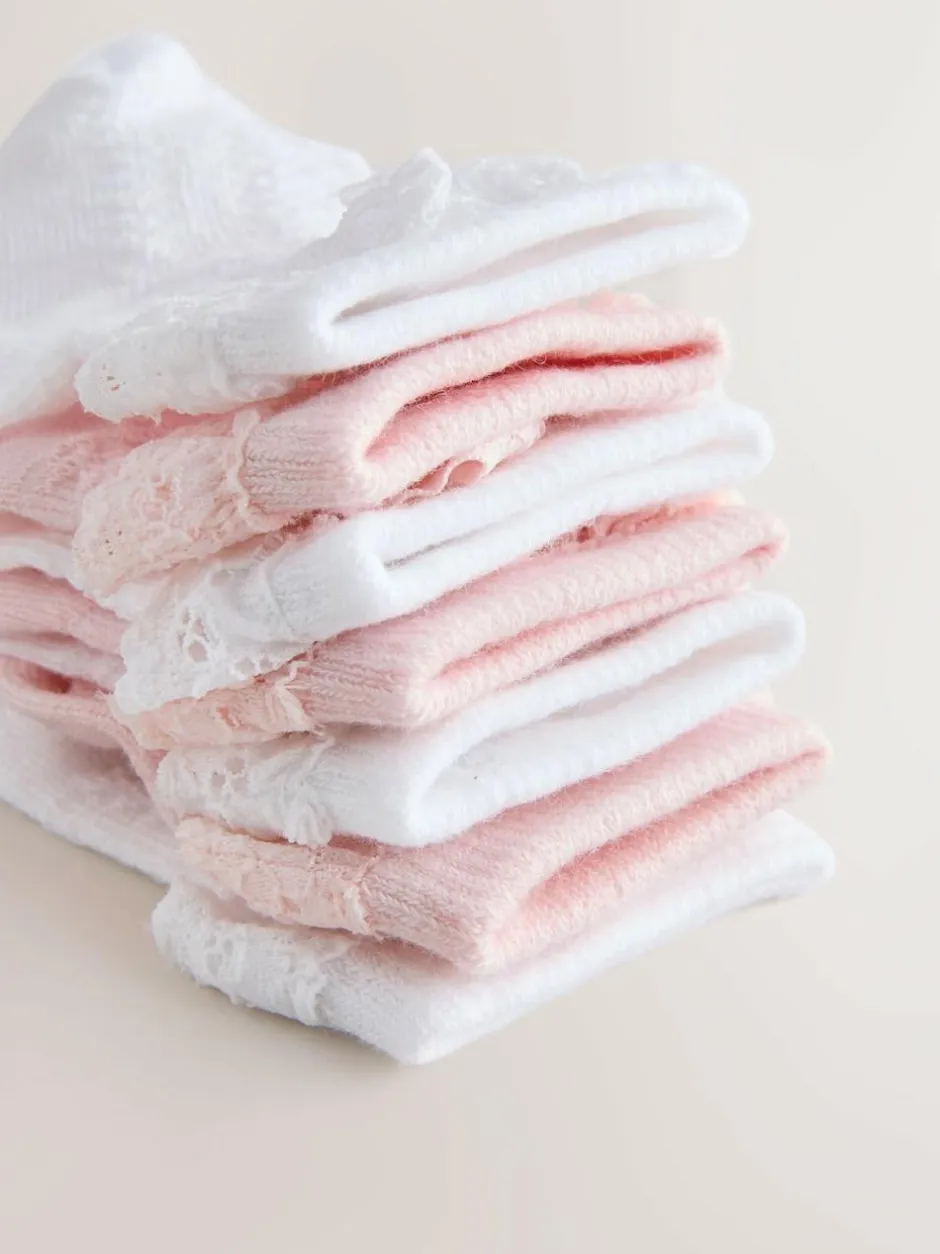 Next Lace Baby Socks 7 Pack (0mths-2yrs) Pink/White Hot