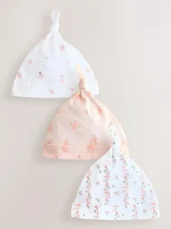 Next Pink/White Tie Top Baby Beanies 3 Pack (0-12mths) Best