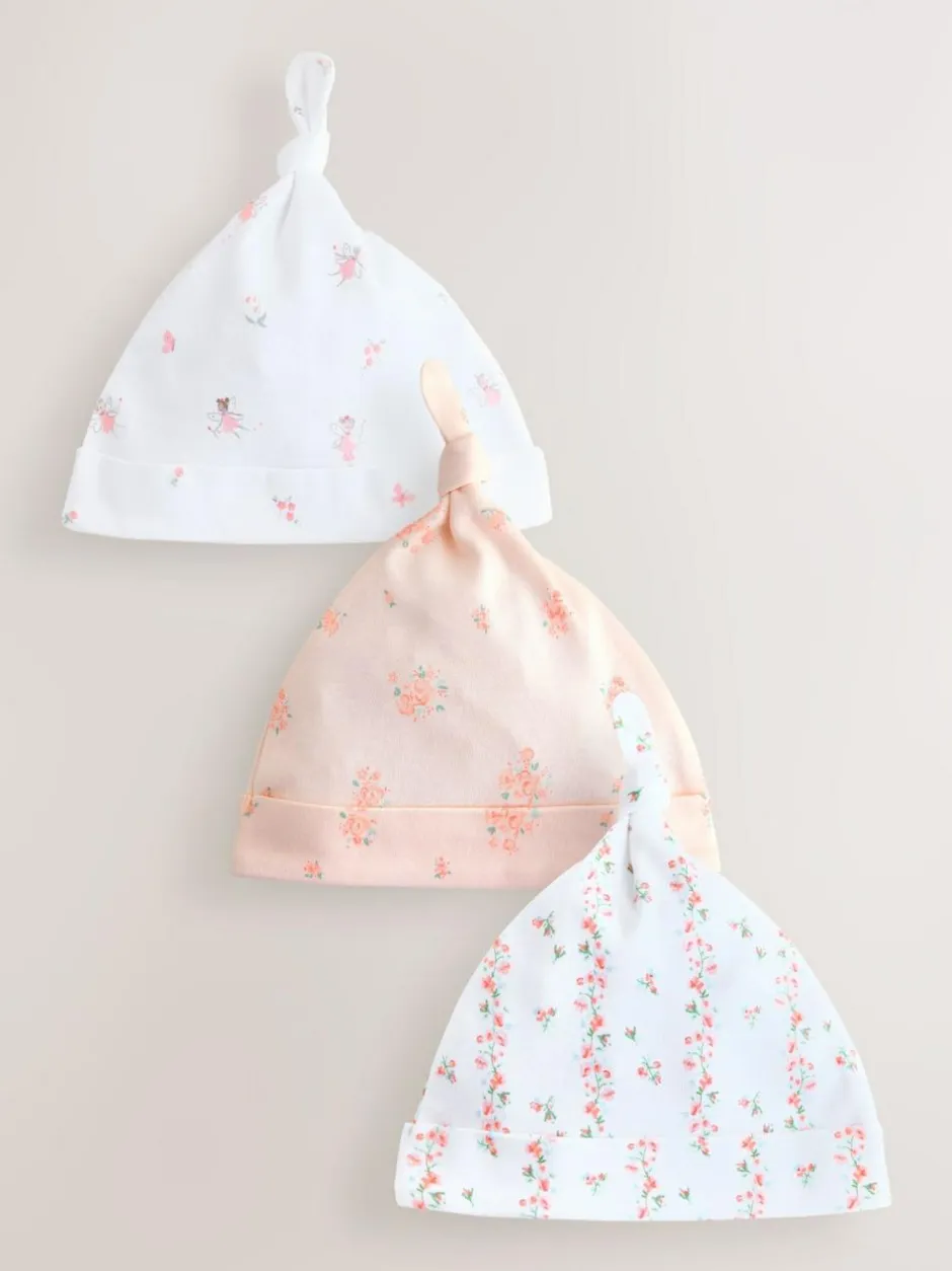 Next Pink/White Tie Top Baby Beanies 3 Pack (0-12mths) Best