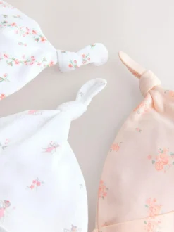Next Pink/White Tie Top Baby Beanies 3 Pack (0-12mths) Best