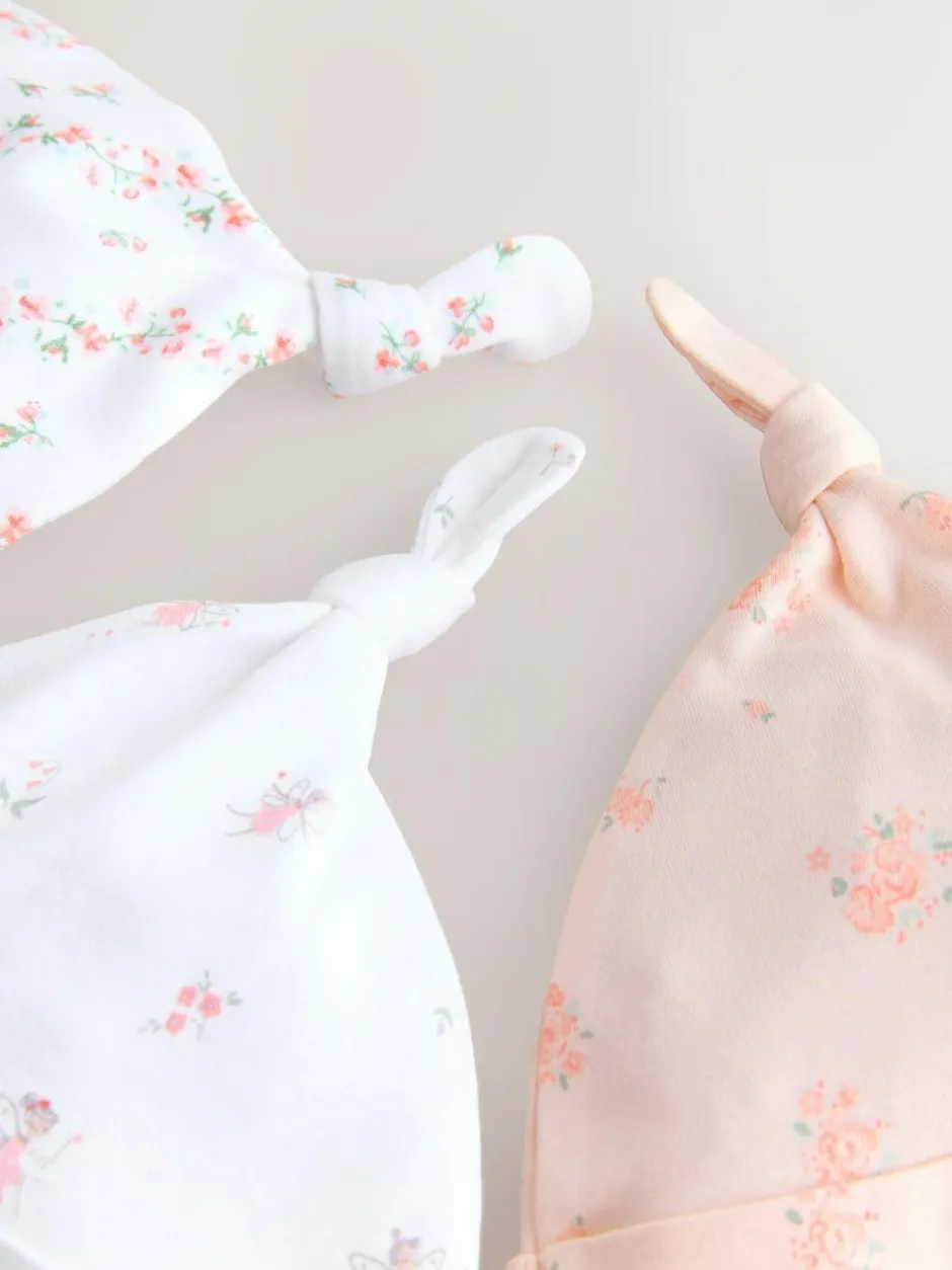 Next Pink/White Tie Top Baby Beanies 3 Pack (0-12mths) Best