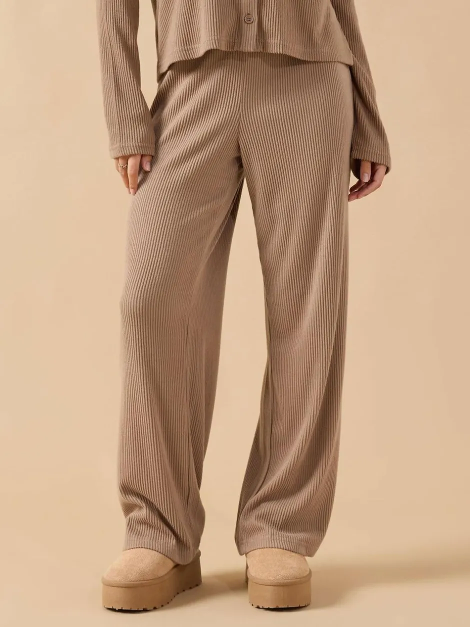 PixieGirl Petite Ribbed Wide Leg Joggers Brown Hot