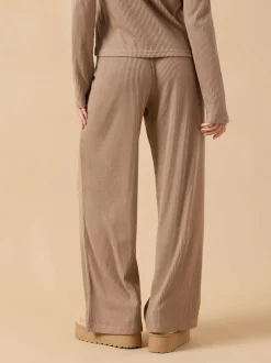 PixieGirl Petite Ribbed Wide Leg Joggers Brown Hot