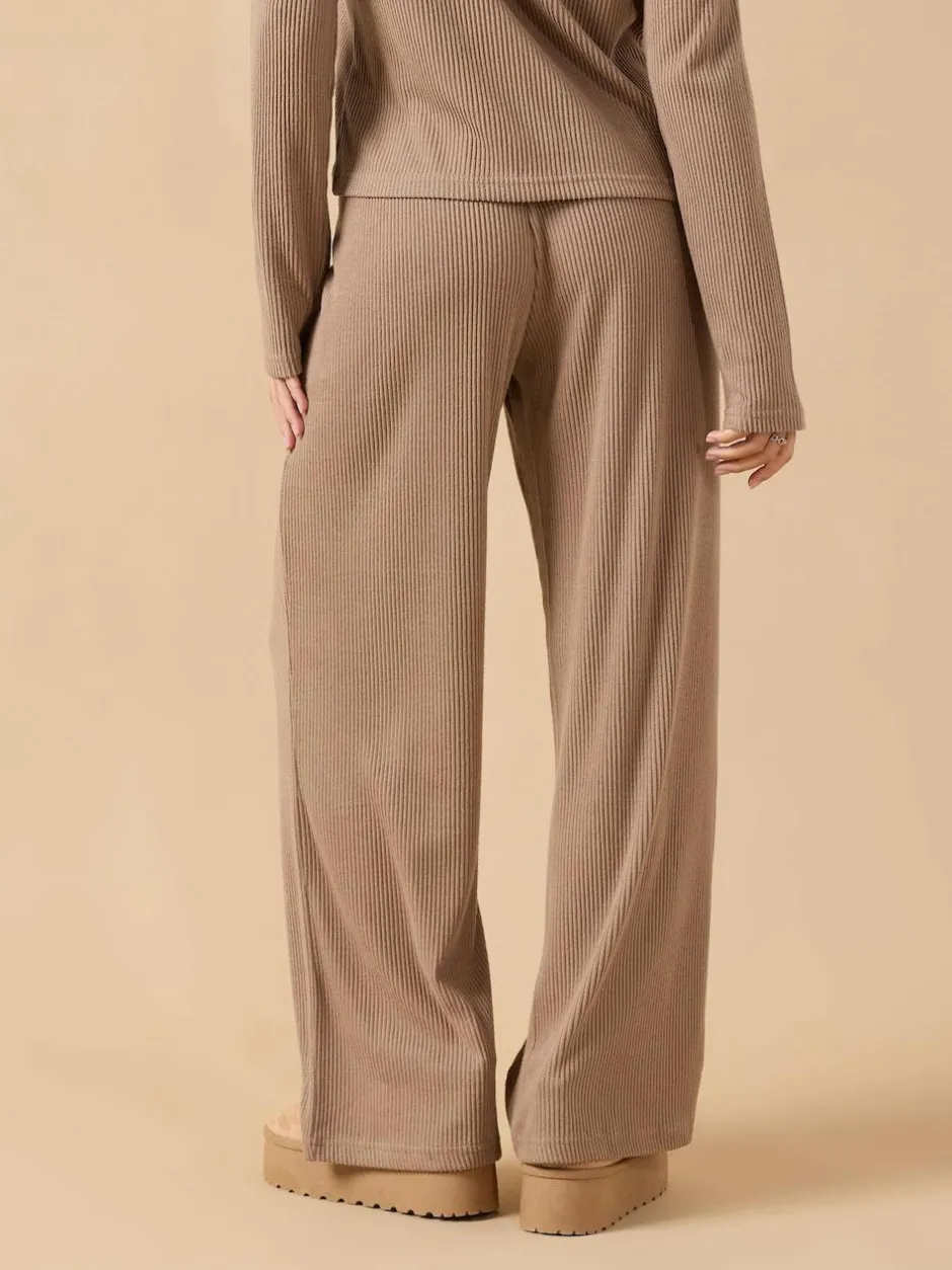 PixieGirl Petite Ribbed Wide Leg Joggers Brown Hot