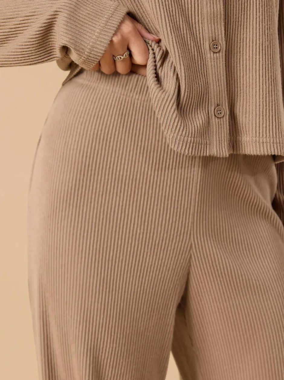 PixieGirl Petite Ribbed Wide Leg Joggers Brown Hot