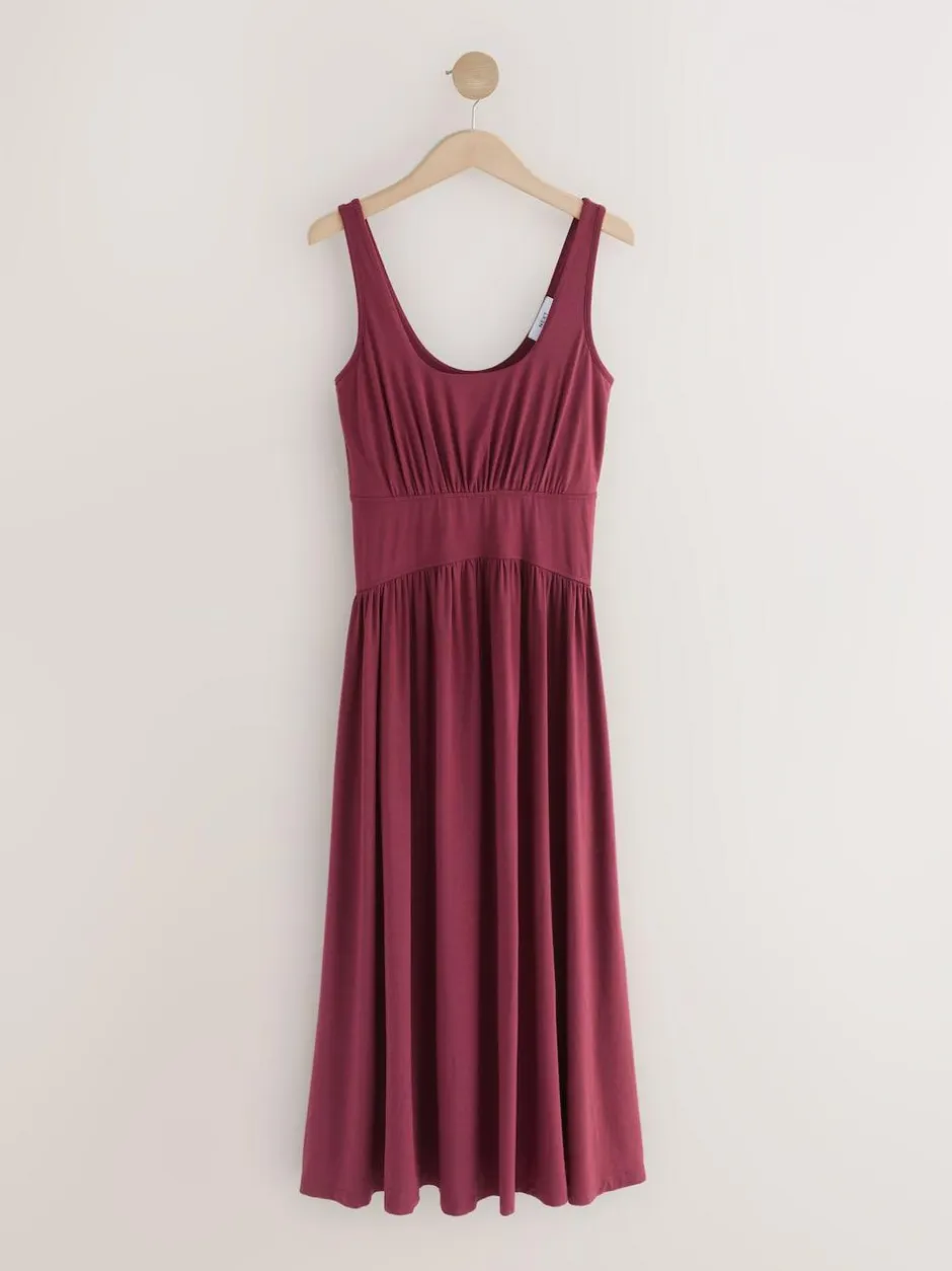 Next Jersey Waisted Summer Midi Dress Plum Purple Outlet