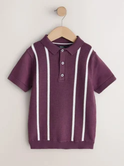 Next Plum Purple Knitted Button Neck Polo Shirt (3-16yrs) Hot