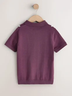 Next Plum Purple Knitted Button Neck Polo Shirt (3-16yrs) Hot