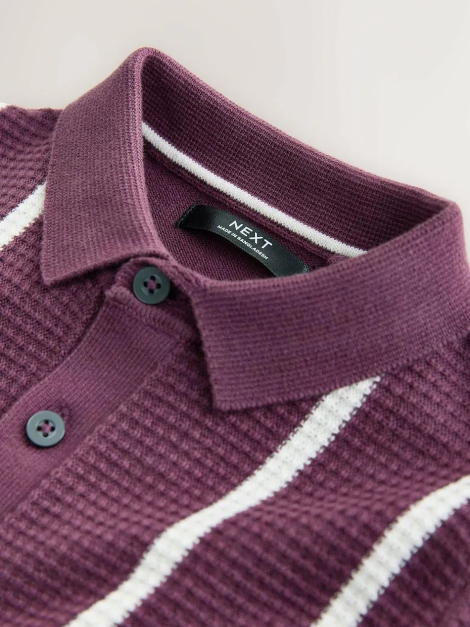 Next Plum Purple Knitted Button Neck Polo Shirt (3-16yrs) Hot