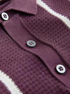 Next Plum Purple Knitted Button Neck Polo Shirt (3-16yrs) Hot