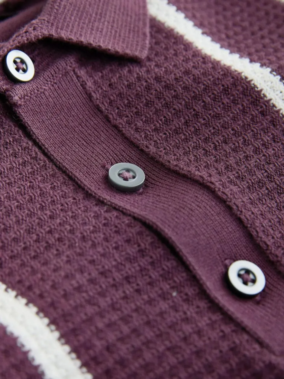 Next Plum Purple Knitted Button Neck Polo Shirt (3-16yrs) Hot