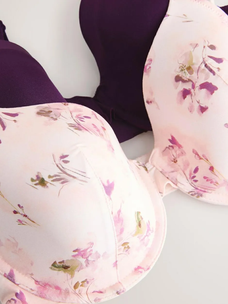 Next Plum Purple/Floral Print Full Cup A-E Smoothing Ultimate Comfort Bras 2 Pack Hot