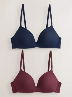 Next A-E Push Up Padded Non Wired Smoothing Bras 2 Pack Plum Purple/Navy Clearance