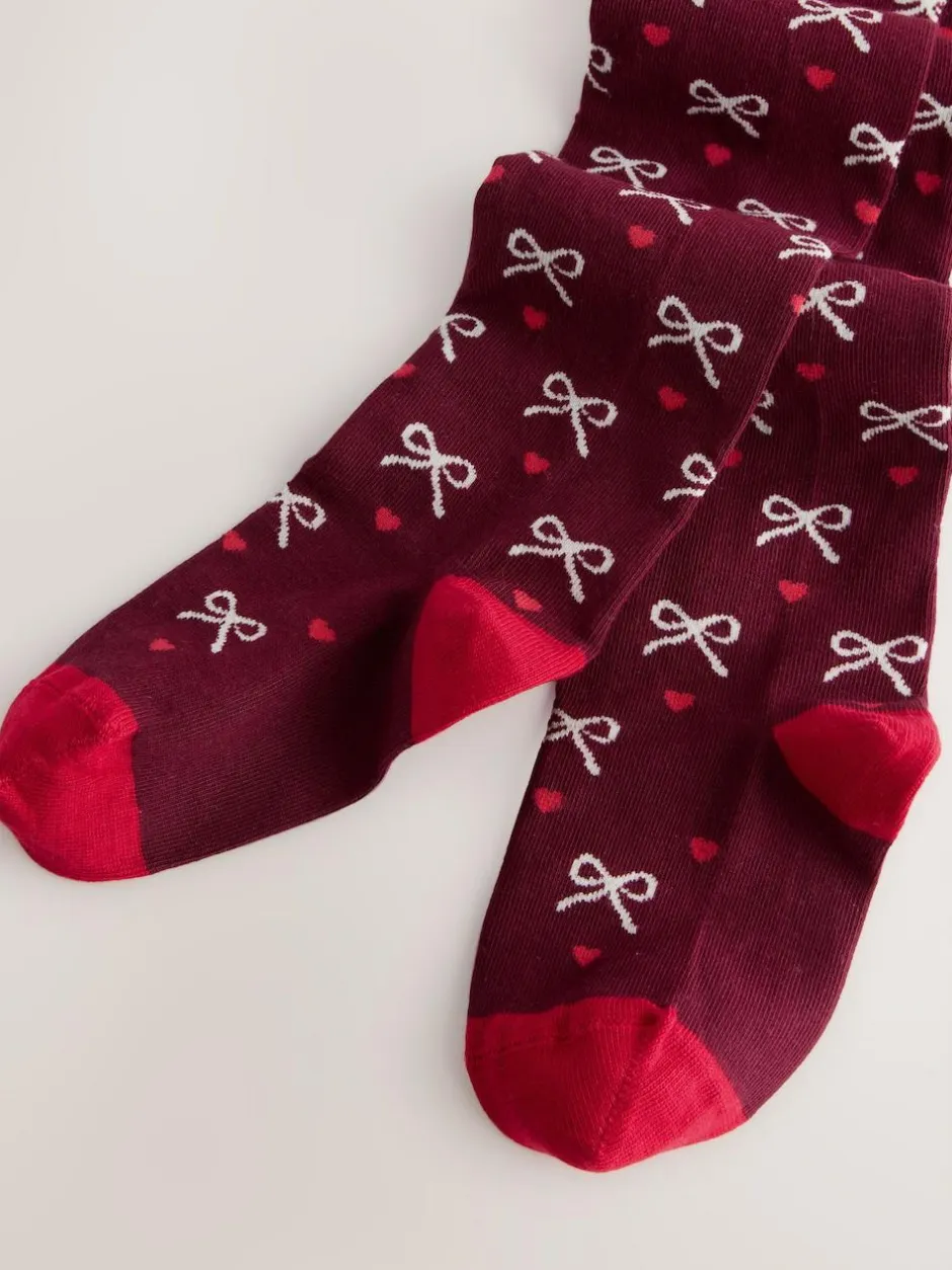 Next Plum Red Cotton Rich Bow Tights Discount