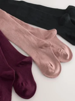 Next 3 Pack Cotton Rich Tights Plum Red Pink and Black