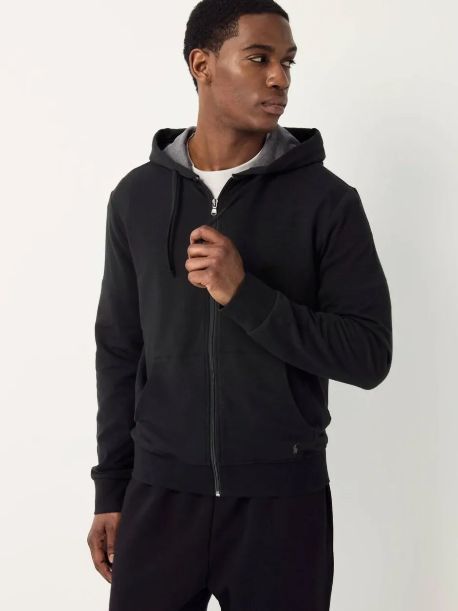 Polo Ralph Lauren Black Loungewear Zip Through Jersey Stretch Hoodie Hot