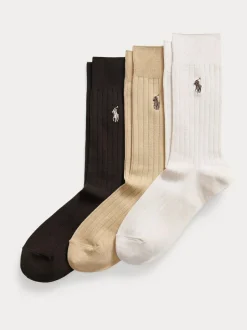 Polo Ralph Lauren Brown Egyptian Ribbed Crew Ankle Socks 3 Pack Sale