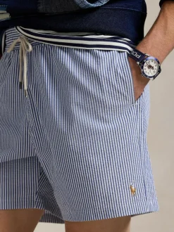 Polo Ralph Lauren Traveler Classic Seersucker Logo Swim Shorts Light Blue Clearance