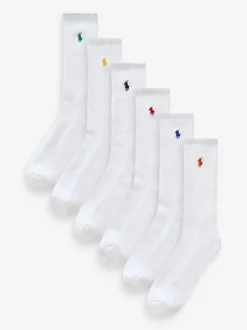 Polo Ralph Lauren Ribbed Crew Socks 6 Pack Off White Hot