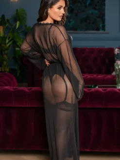 Pour Moi Black Boudoir Mesh & Lace Maxi Gown Sale