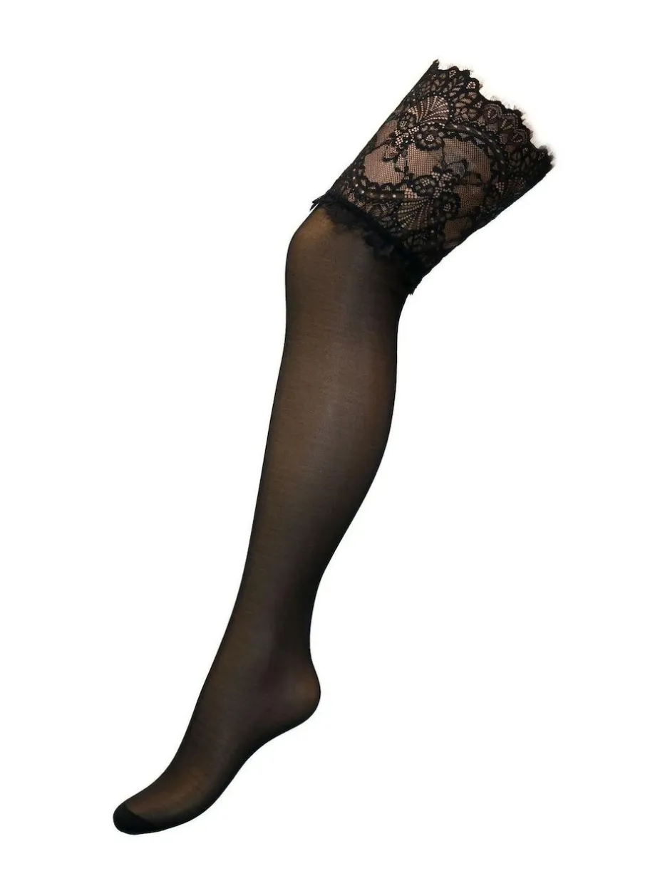 Pour Moi Deep Eyelash 15 Denier Lace Hold-Ups Black Dark Online