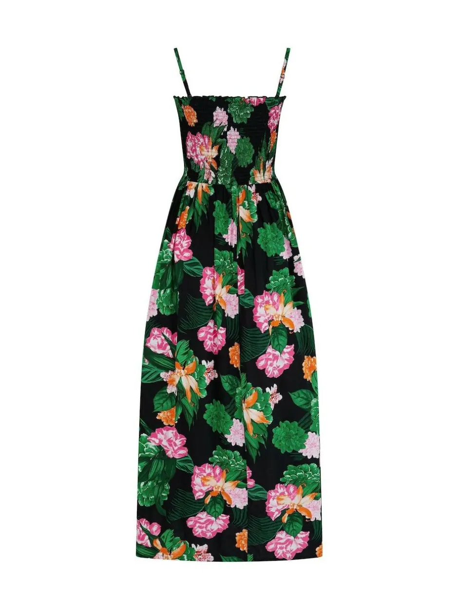 Pour Moi Black Floral Strapless Shirred Bodice Woven Maxi Beach Dress Online