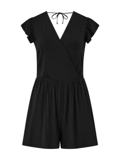 Pour Moi Frill Stretch Jersey Beach Playsuit Black Clearance