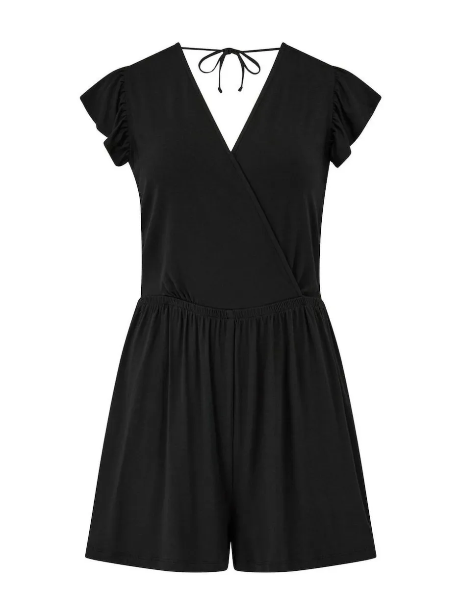 Pour Moi Frill Stretch Jersey Beach Playsuit Black Clearance