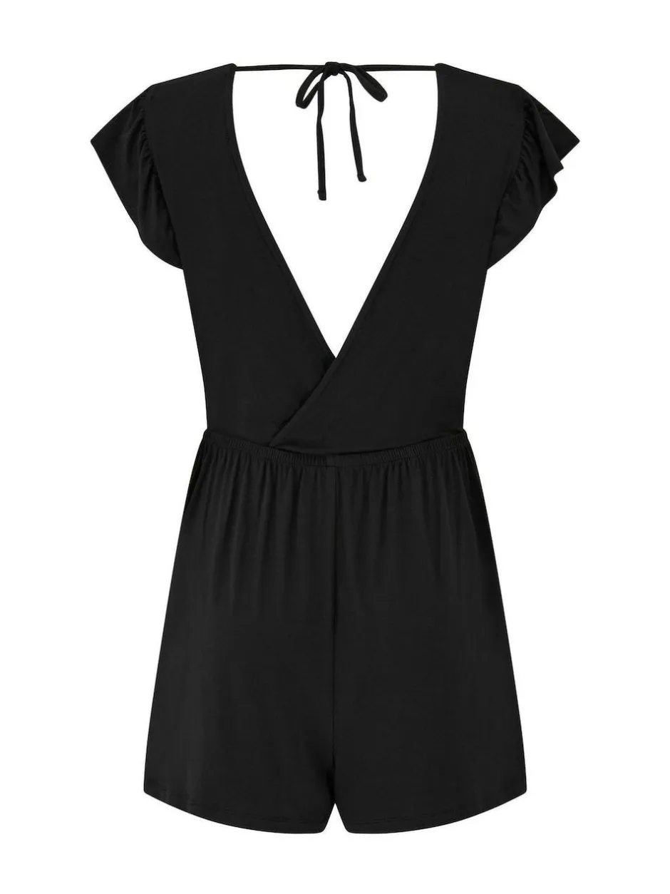 Pour Moi Frill Stretch Jersey Beach Playsuit Black Clearance