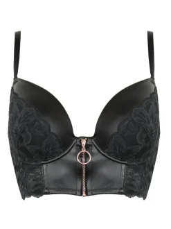 Pour Moi Black Onyx Zip Front Fastening Padded Longline Bra Discount