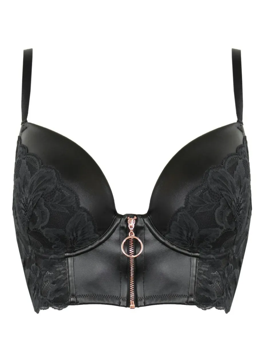 Pour Moi Black Onyx Zip Front Fastening Padded Longline Bra Discount