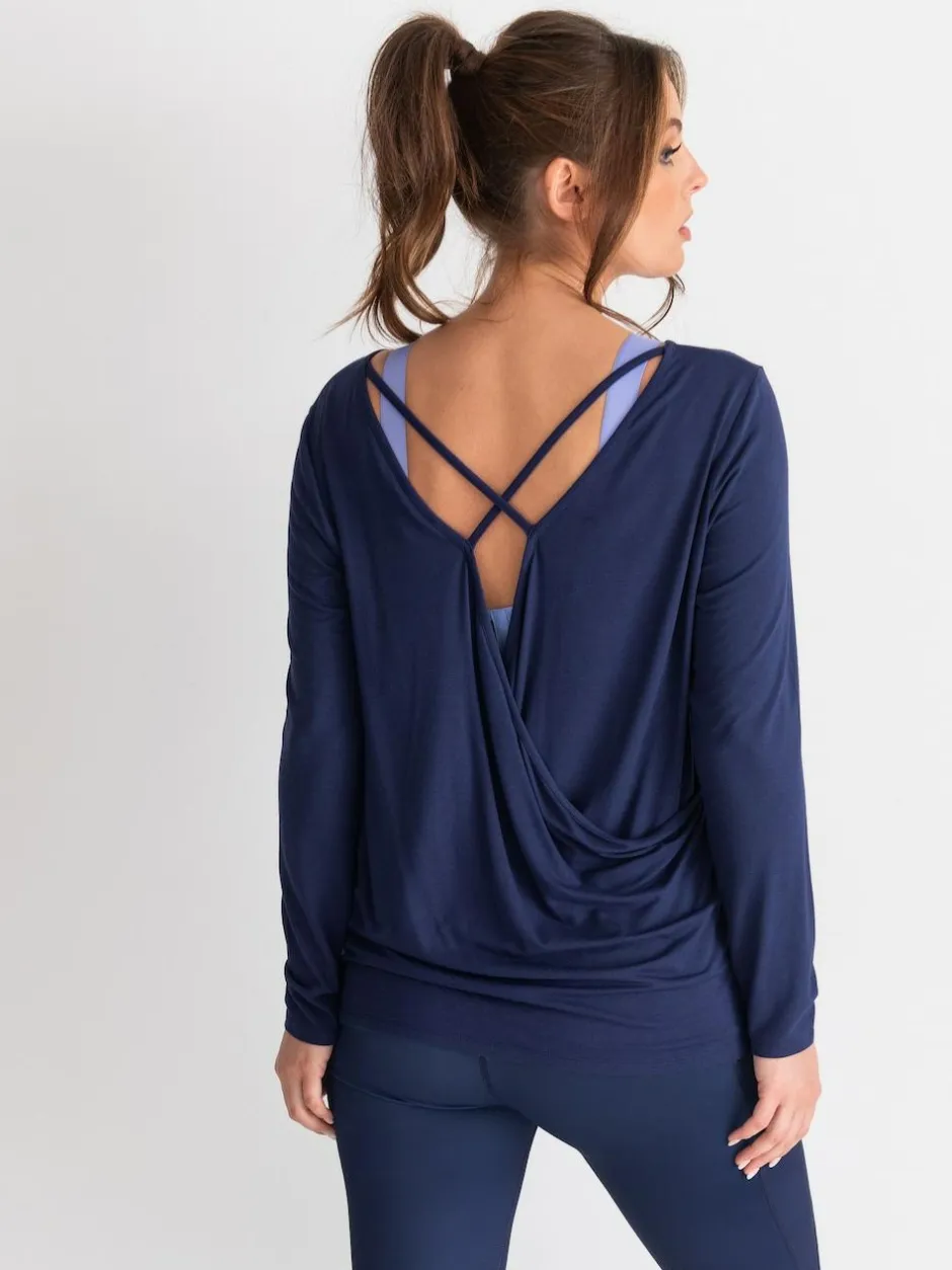 Pour Moi Cross Back Jersey Yoga Top Blue
