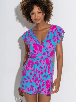 Pour Moi Frill Stretch Jersey Beach Playsuit Blue Best