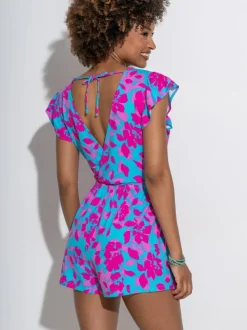 Pour Moi Frill Stretch Jersey Beach Playsuit Blue Best