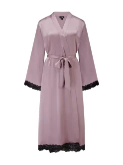Pour Moi Dusk Satin and Lace Kimono Sleeve Dressing Gown Purple Outlet
